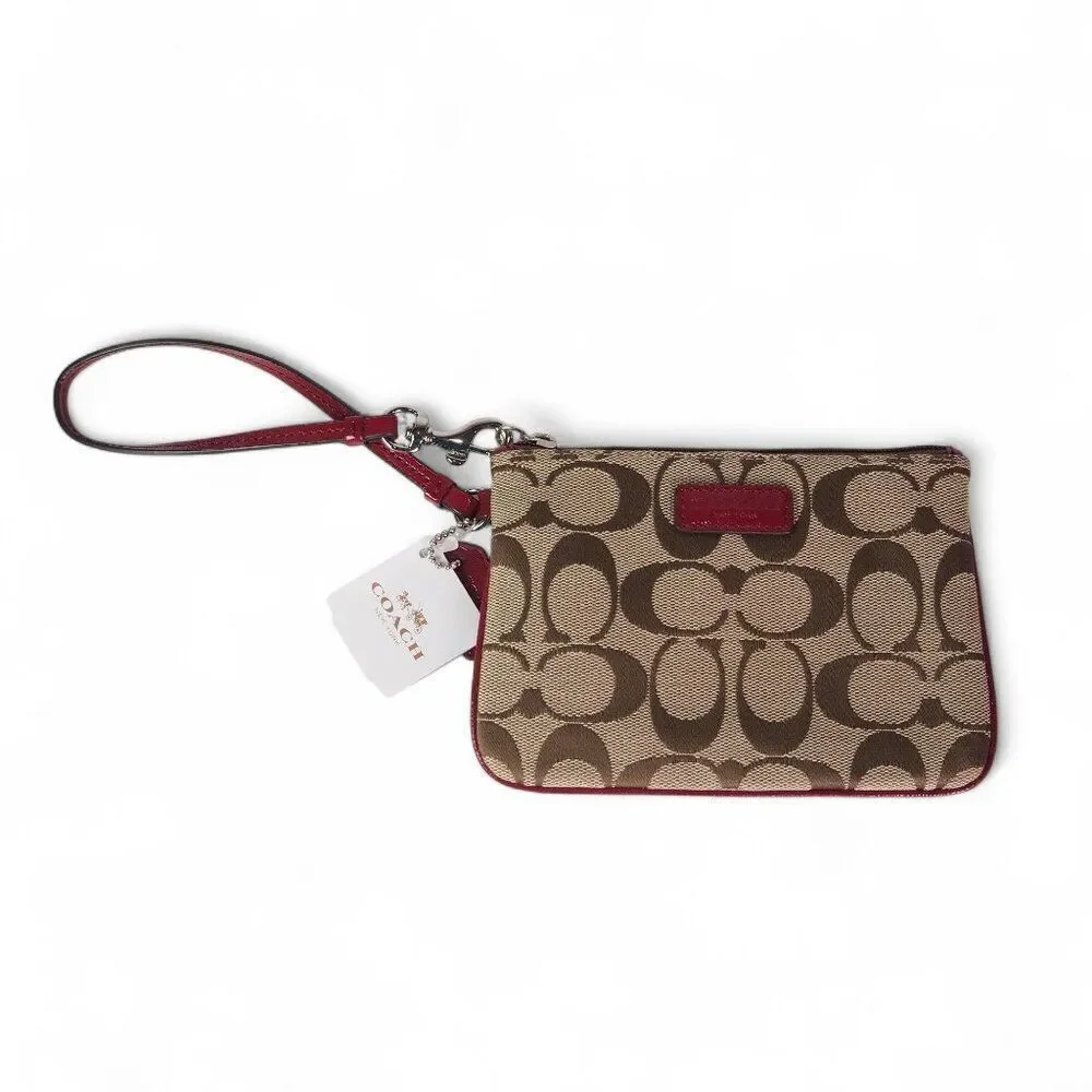 Coach Parker Signature Canvas‎ Wristlet F51775 Khaki / Crimson NWT